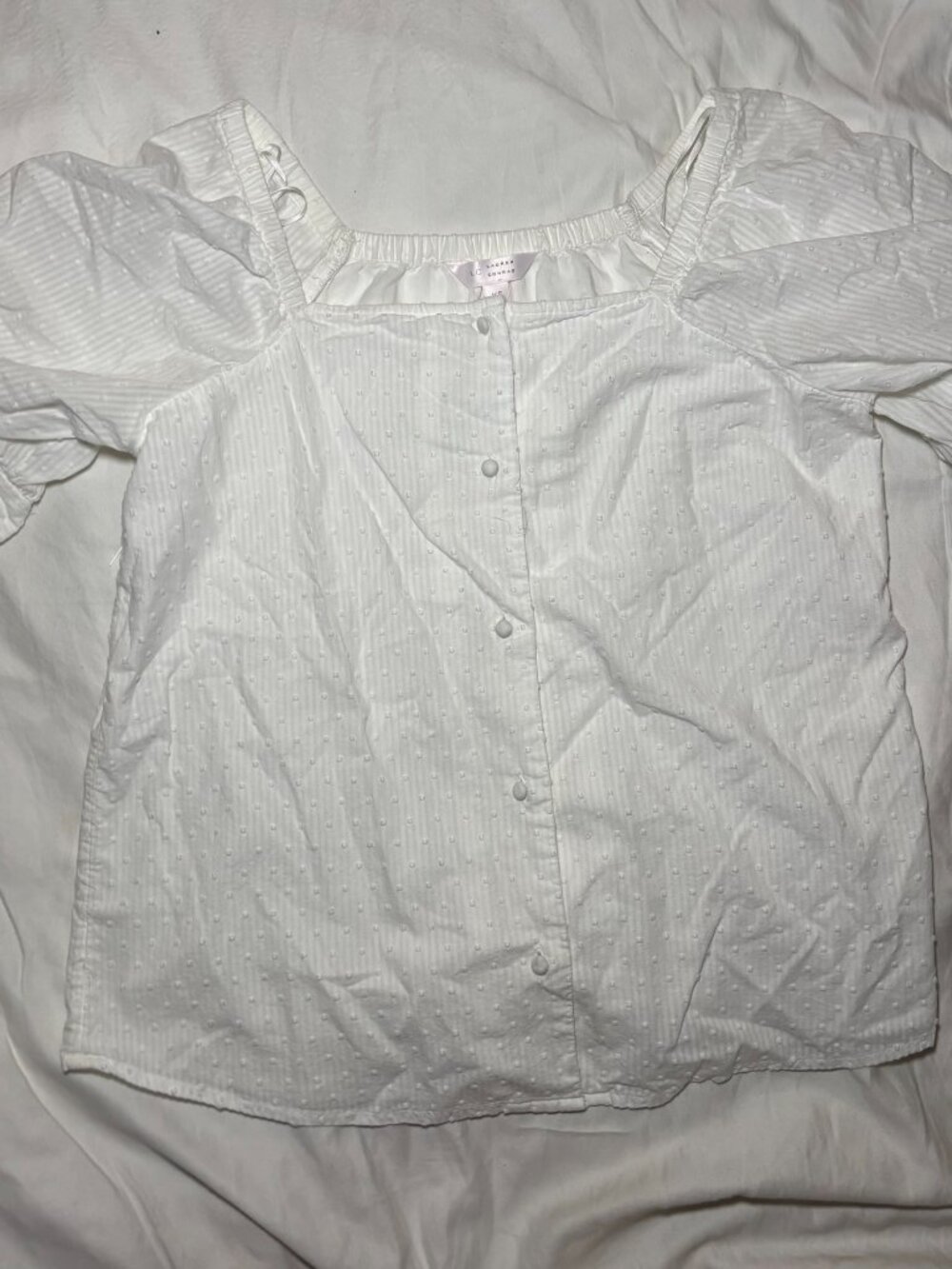 Women's Sz XS White Swiss Dot Puff Sleeve Peasant Blouse Boho Cottagecore - Picture 6 of 10